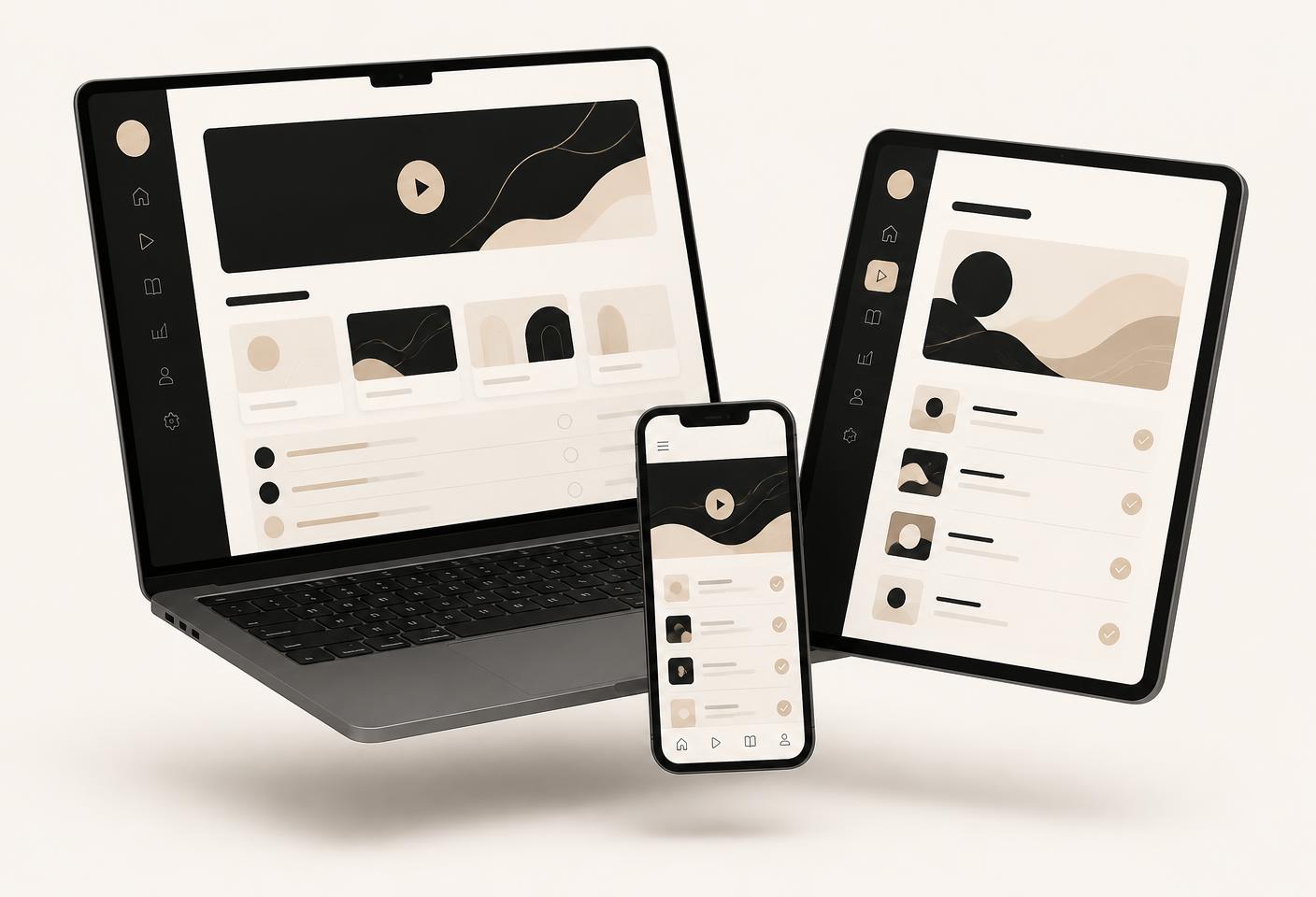 Course bundle shown across laptop, tablet and phone